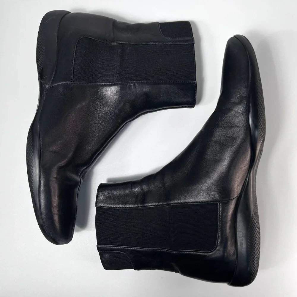 VTG PRADA Sport Nappa Chelsea Black Leather Boots 7US=37.5EU Made in Italy - Picture 2 of 10